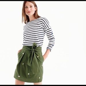 J Crew Olive Floral Embroidered Skirt